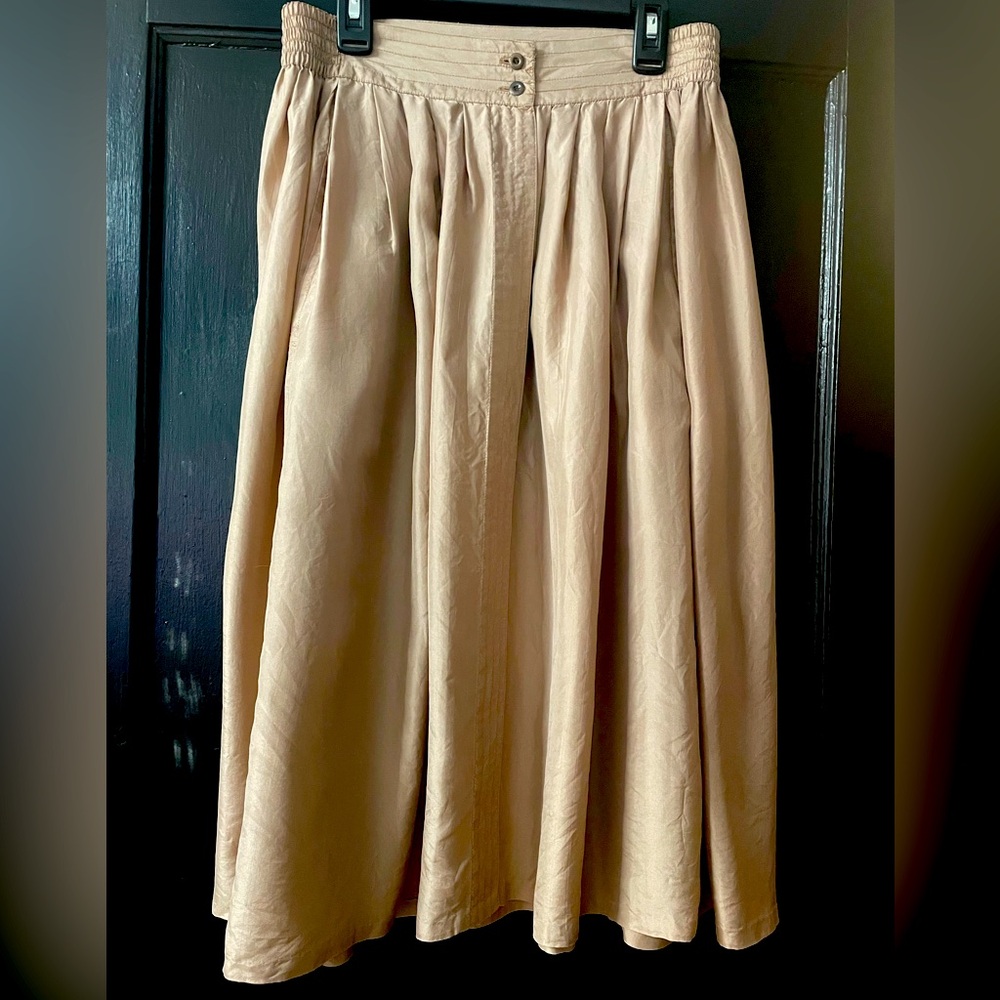 Silk Button Front Skirt With Pockets Vintage